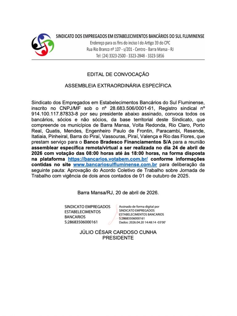 Edital assembleia Bradesco – SindSul